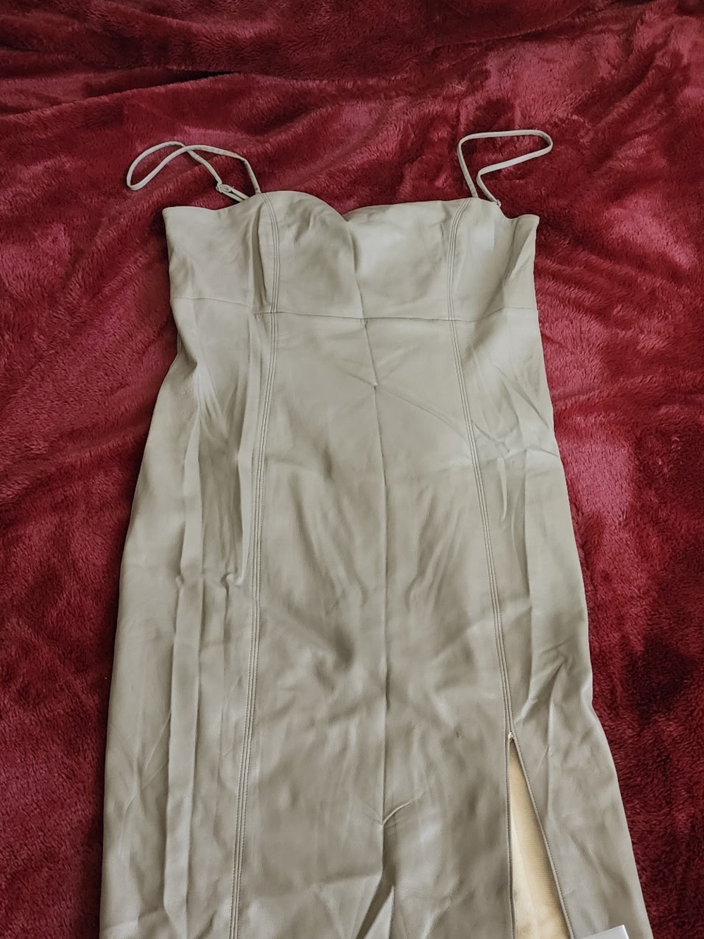 Express Strapless Taupe Bodycon Dress with Front Slit
